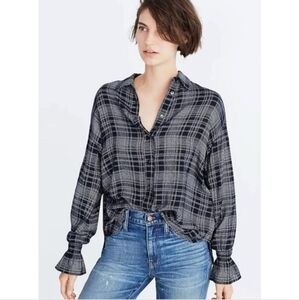 Madewell Plaid Wool Blend Westward Button Down Bell Sleeve Flannel Shirt Size XS